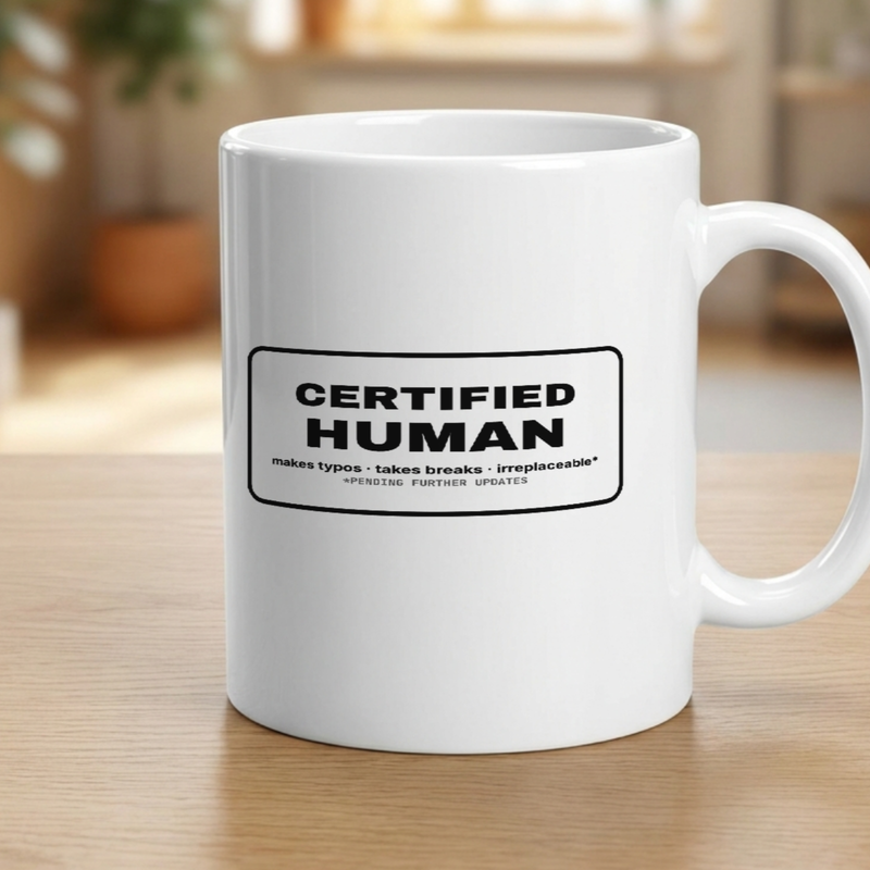 Certified Human Mug — Funny AI Era Office Coffee Mug | Coworker Gift