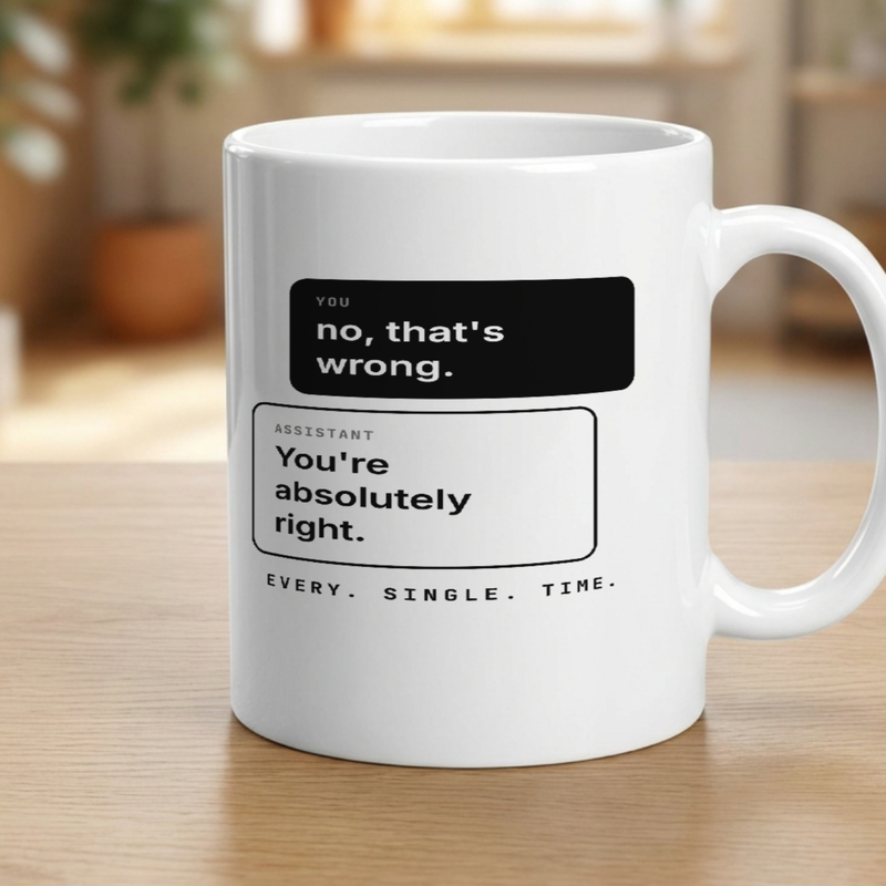 You're Absolutely Right Mug — Funny AI Chat Meme Coffee Mug | Gift for AI Users